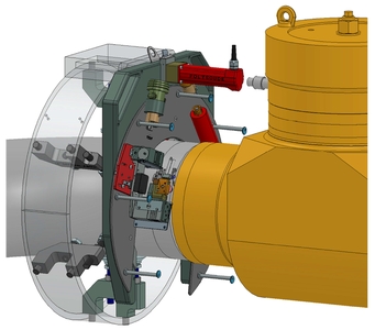 3D model svařovací hlavy MU IV se speciálně upraveným upínáním za oblouk